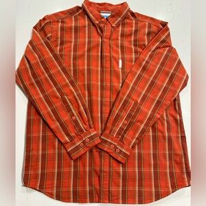 Columbia Men’s Orange Long Sleeve Single Pocket Button Up Size Large
